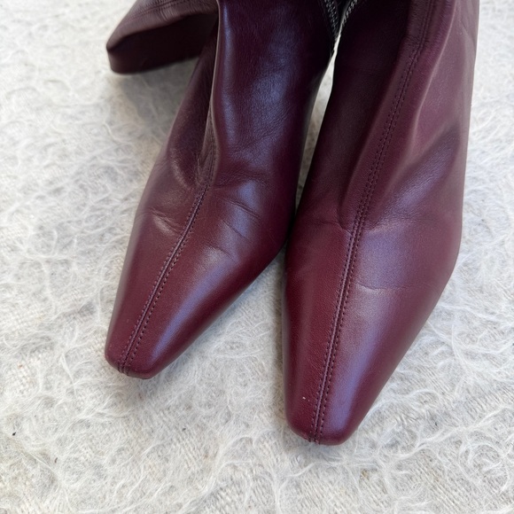 Zara Burgundy Leather Kitten Heel Zip Boots – Size 37 - Picture 3 of 5